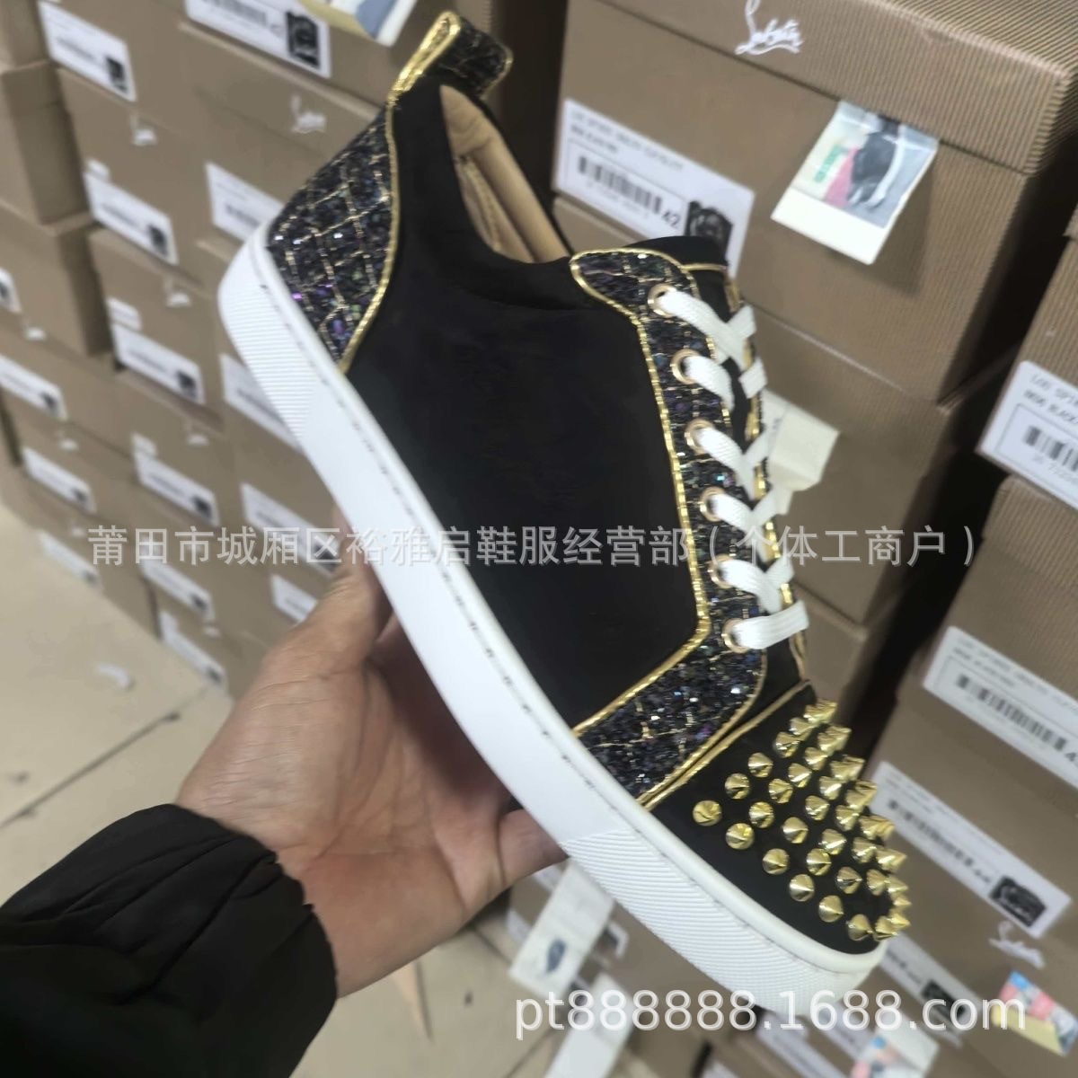 外贸专供铆钉鞋红底鞋头钉足球鞋休闲情侣潮流时尚百搭系带板鞋 34