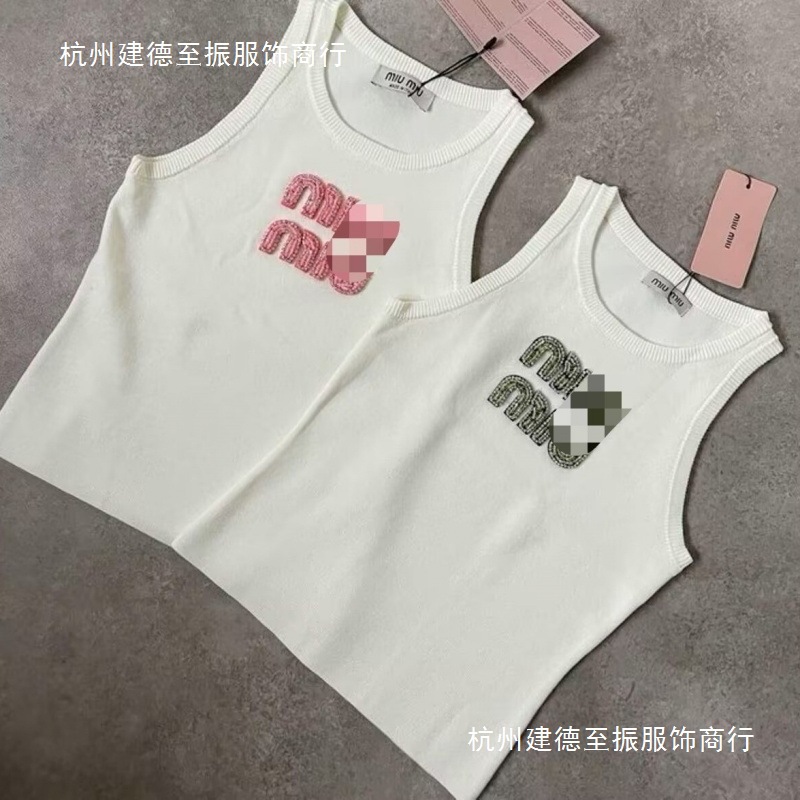 M水钻钉珠正确字母背心2025春夏新款辣妹无袖T恤潮牌上衣女带批发