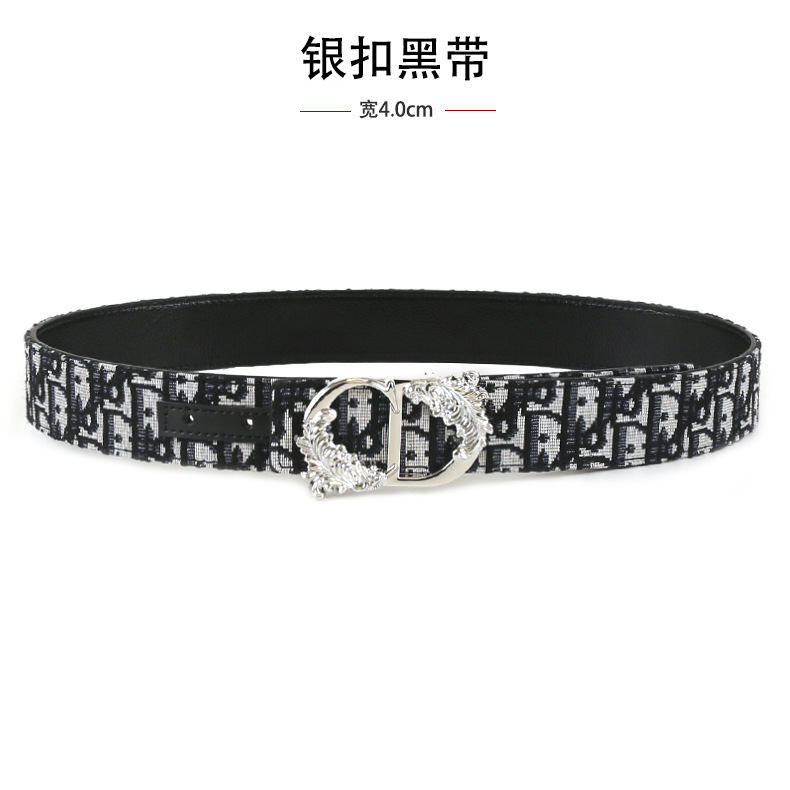 跨境男士皮带3.8cm时尚平纹荔枝纹简约布带皮带字母cd扣头腰带 19