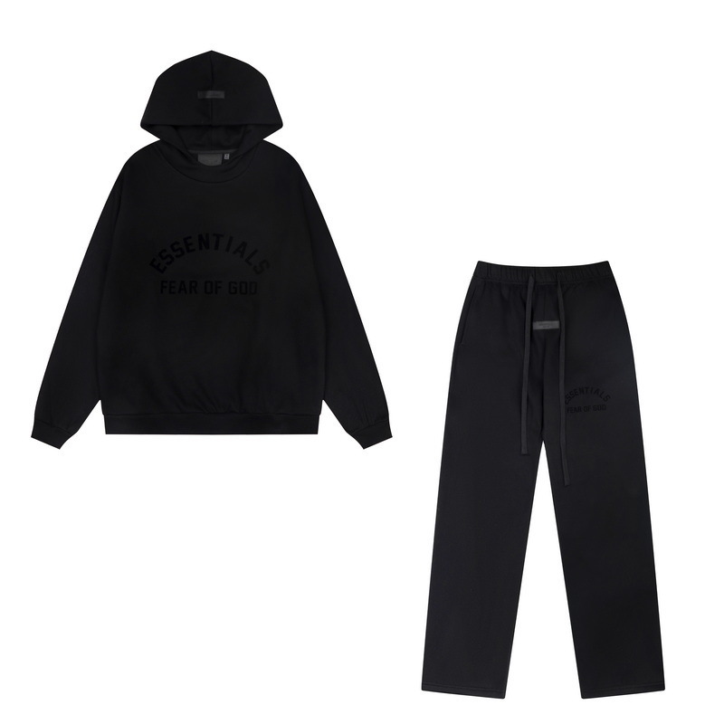 新款FEAR OF GOD ESSENTIALS植绒字母男女休闲宽松加绒连帽卫衣潮 85