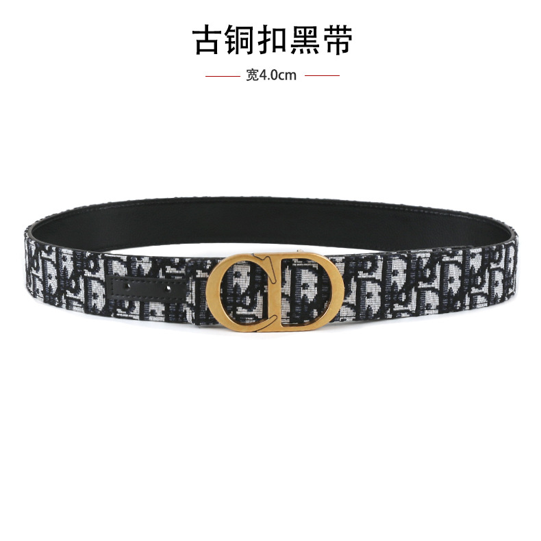 跨境男士皮带3.8cm时尚平纹荔枝纹简约布带皮带字母cd扣头腰带 24