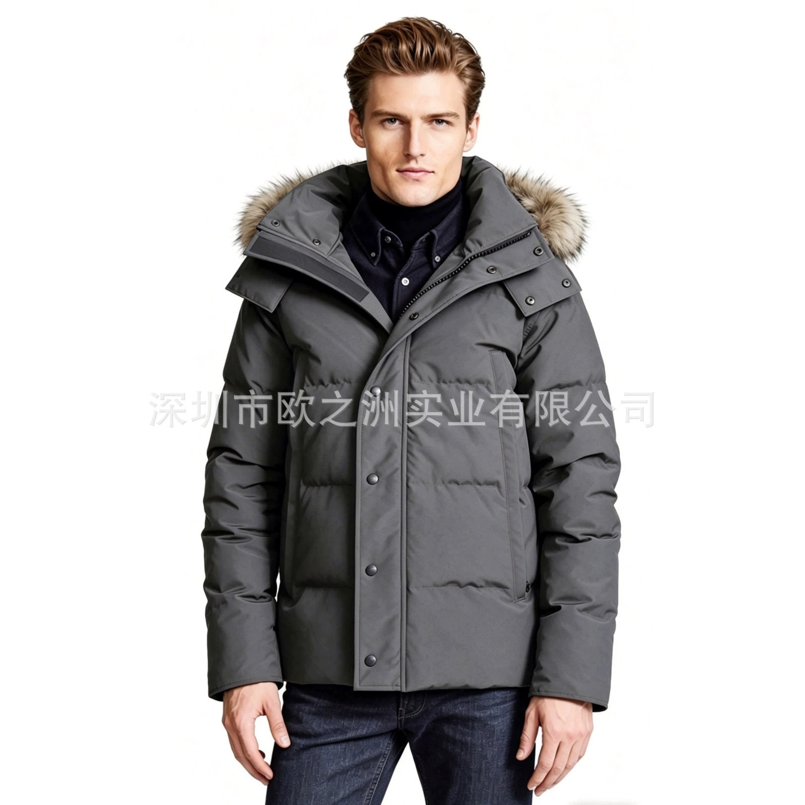 PalmMooseMenCanadianStyleFurHoodedWyndhamDownJacket 3