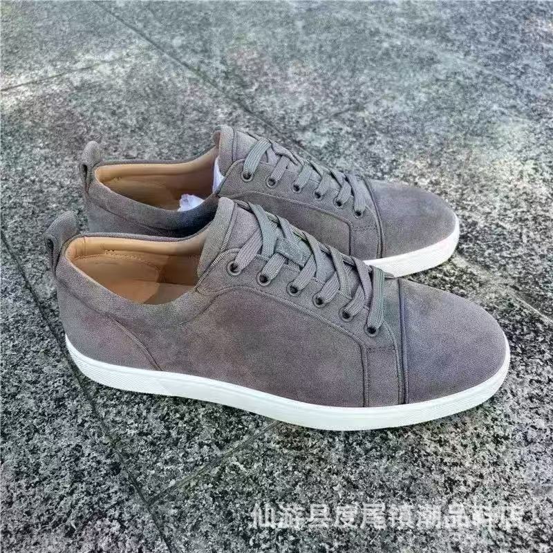 外贸欧洲站cl红底鞋电绣款低帮高帮男鞋红底情侣潮流铆钉休闲系带 2