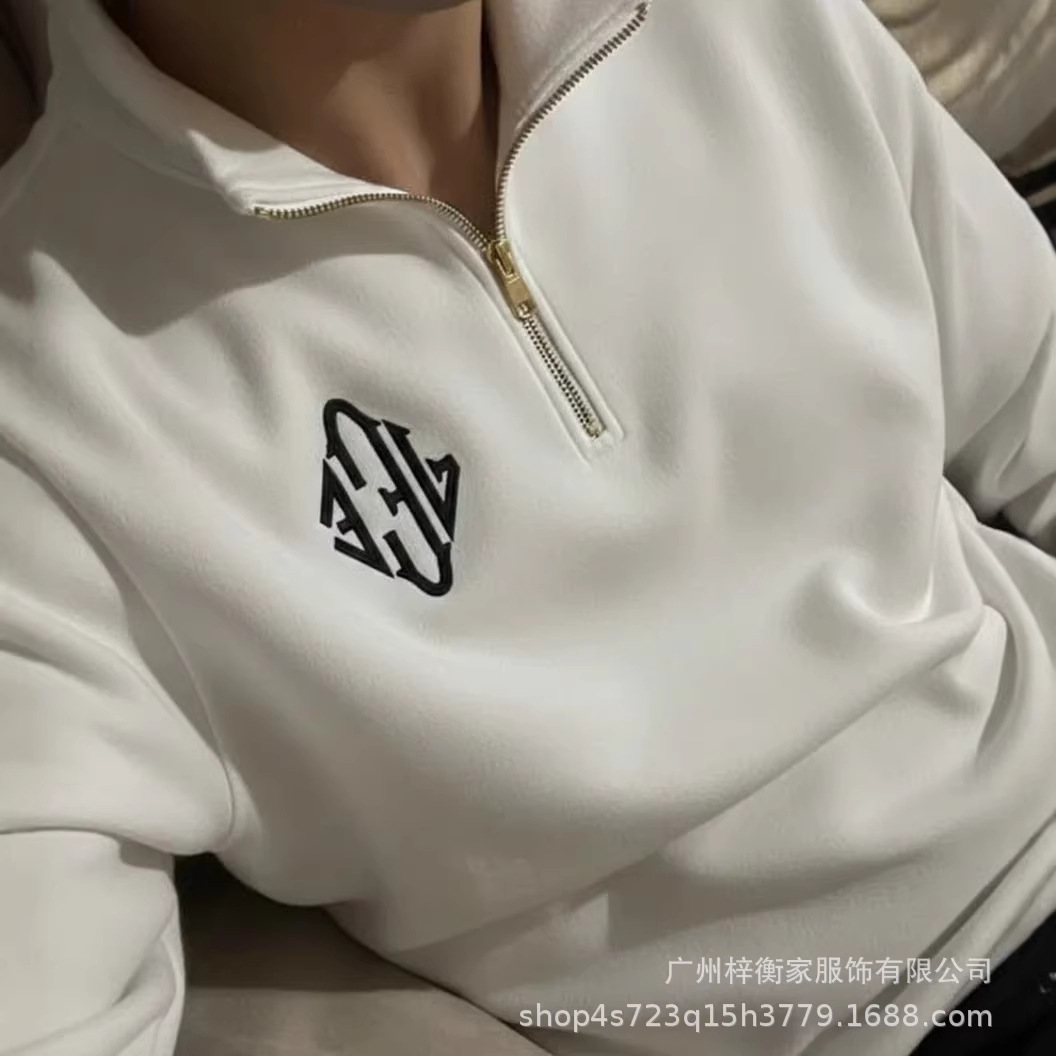 跨境长袖运动男女潮痞帅潮流春秋季学生外套港风卫衣大码宽松半拉 2