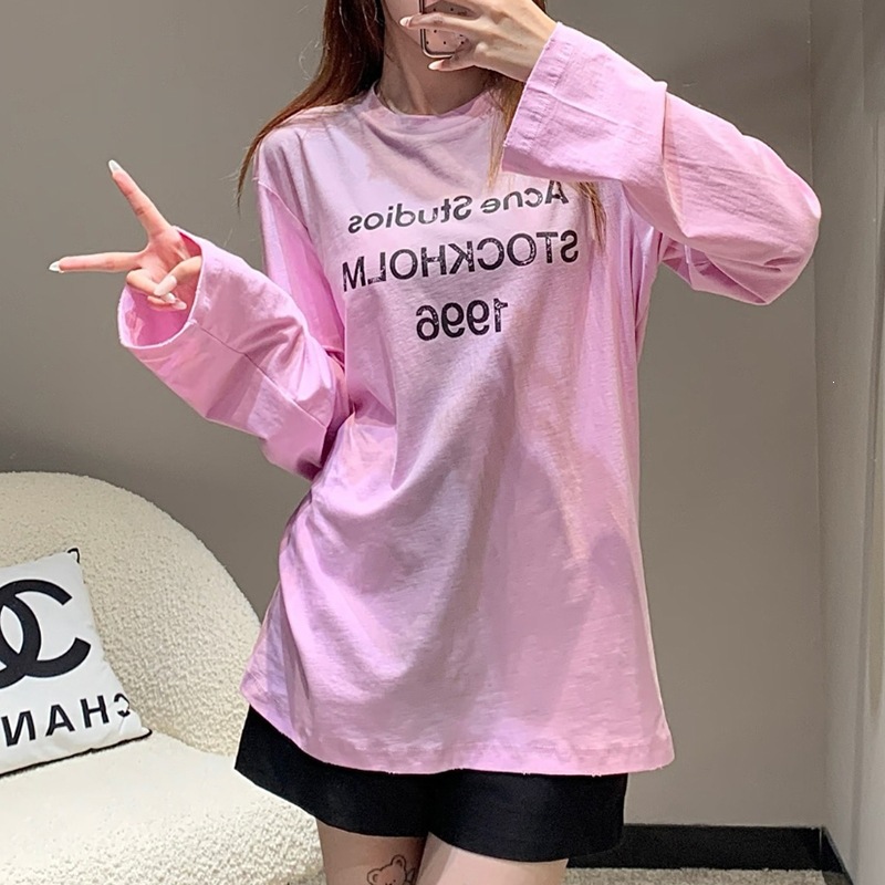 跨境潮牌AC1996烫钻字母印花水洗做旧轻奢男女宽松纯棉长袖T恤 3