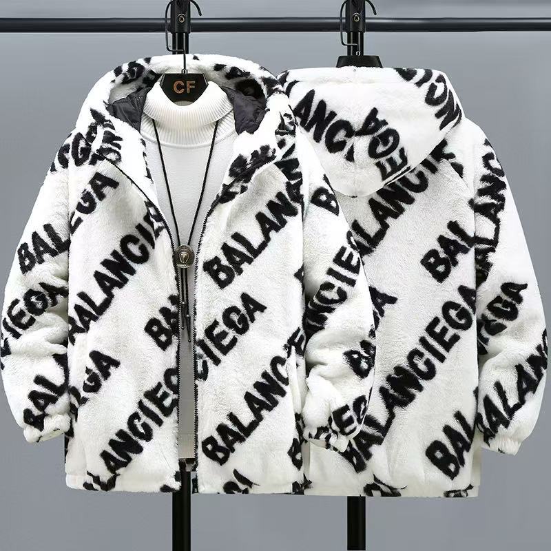 跨境外羊羔毛棉衣男冬季新款加绒宽松男士棉服休闲防寒保暖棉外套