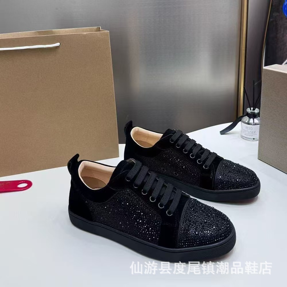 外贸欧洲站cl红底鞋电绣款低帮高帮男鞋红底情侣潮流铆钉休闲系带 12