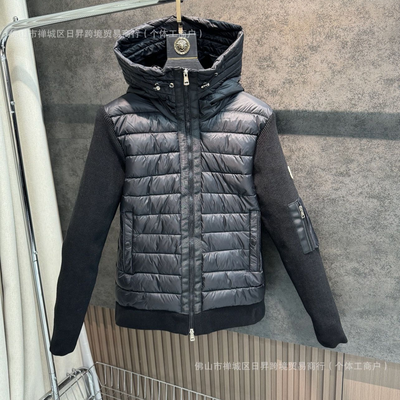 欧洲站新款M家针织拼接连帽羽绒服男女同款修身百搭休闲保暖外套