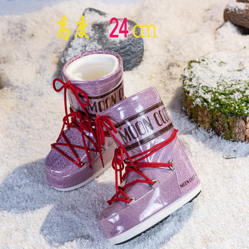 时尚月亮加绒雪地靴2025冬季新款厚底保暖防滑耐磨长筒滑雪靴女 18