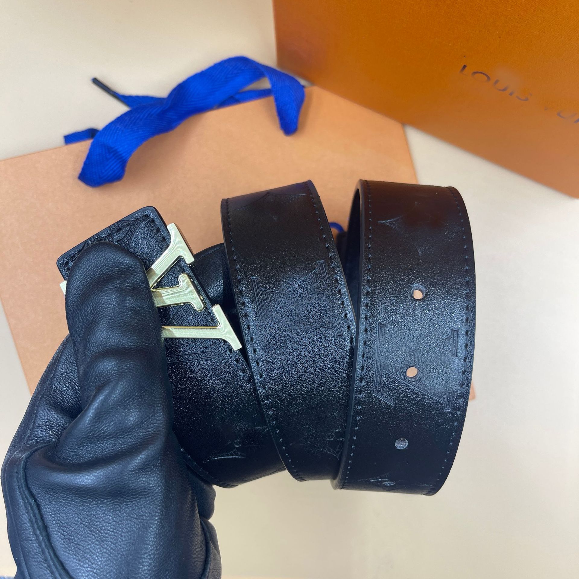 跨境H男士腰带印花v扣经典潮流休闲老花格子纹百搭牛仔裤商务批发 52