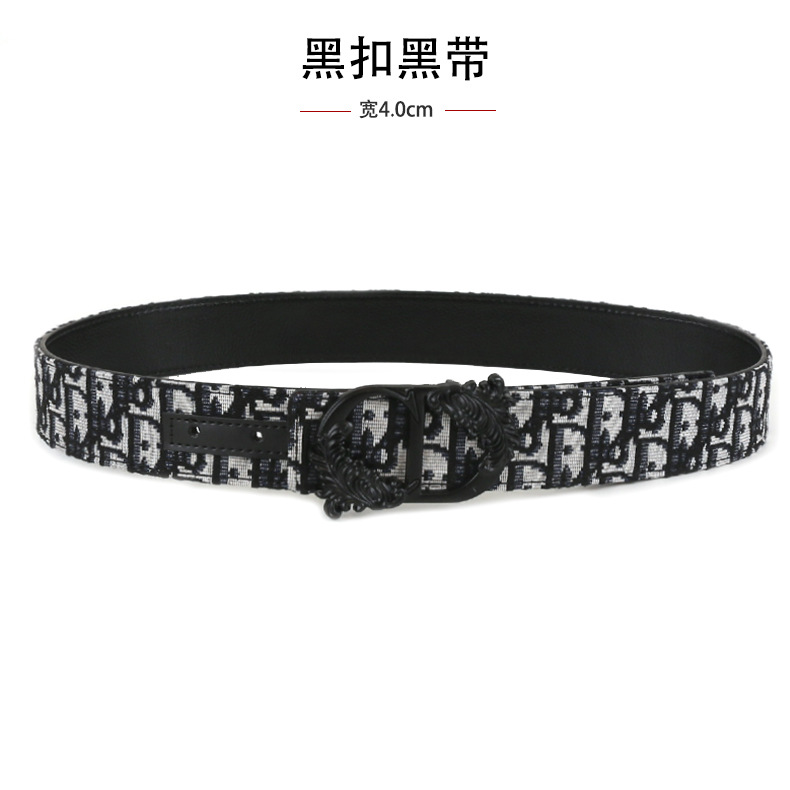 跨境男士皮带3.8cm时尚平纹荔枝纹简约布带皮带字母cd扣头腰带 11