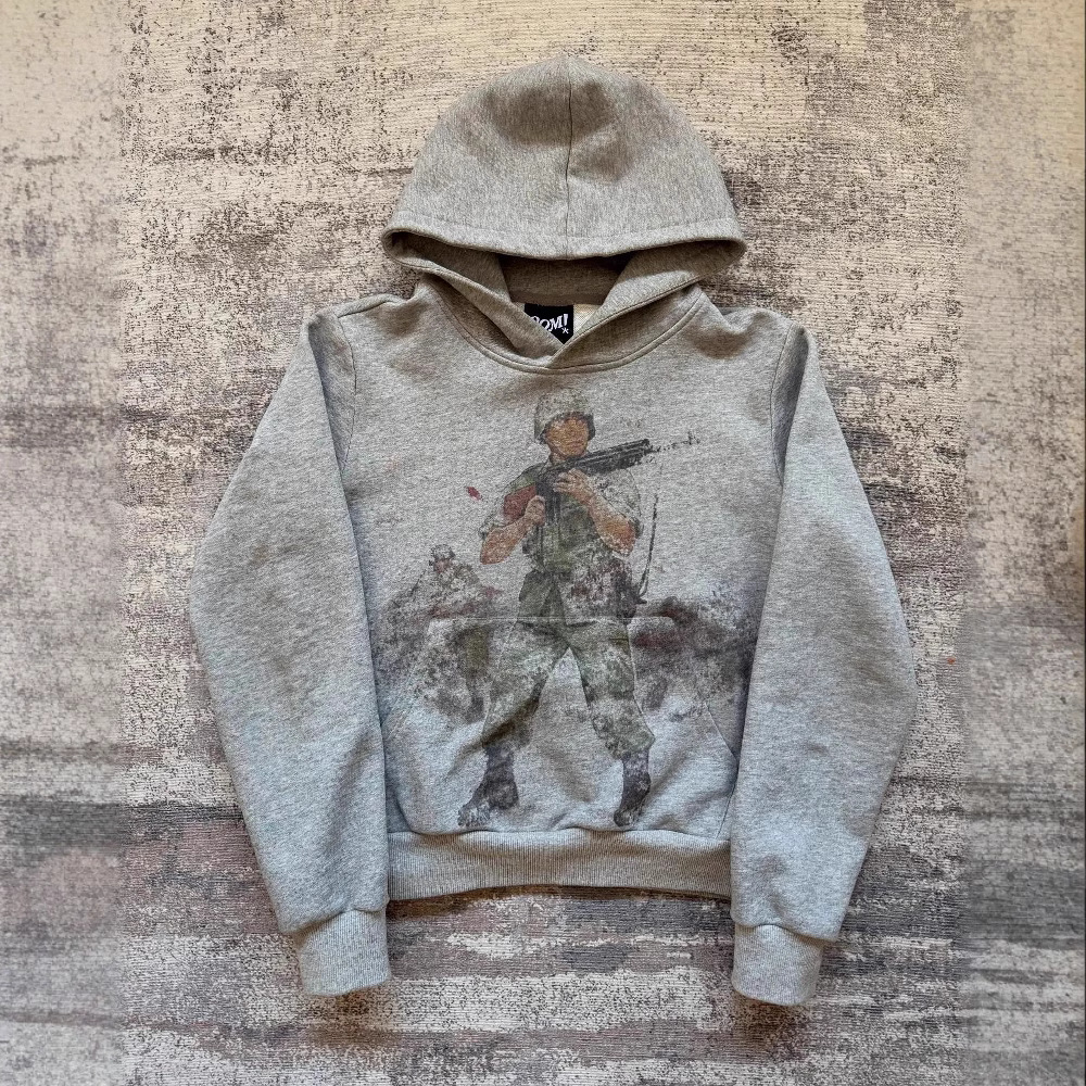 2025欧美新款连帽衫卫衣军人复古印花宽松街头运动连帽卫衣外套