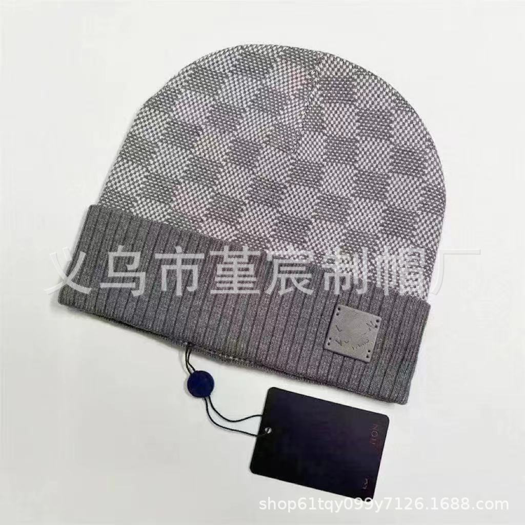 跨境外贸秋冬款L家卷边毛线帽女网红百搭冷帽保暖满印花针织帽男 29