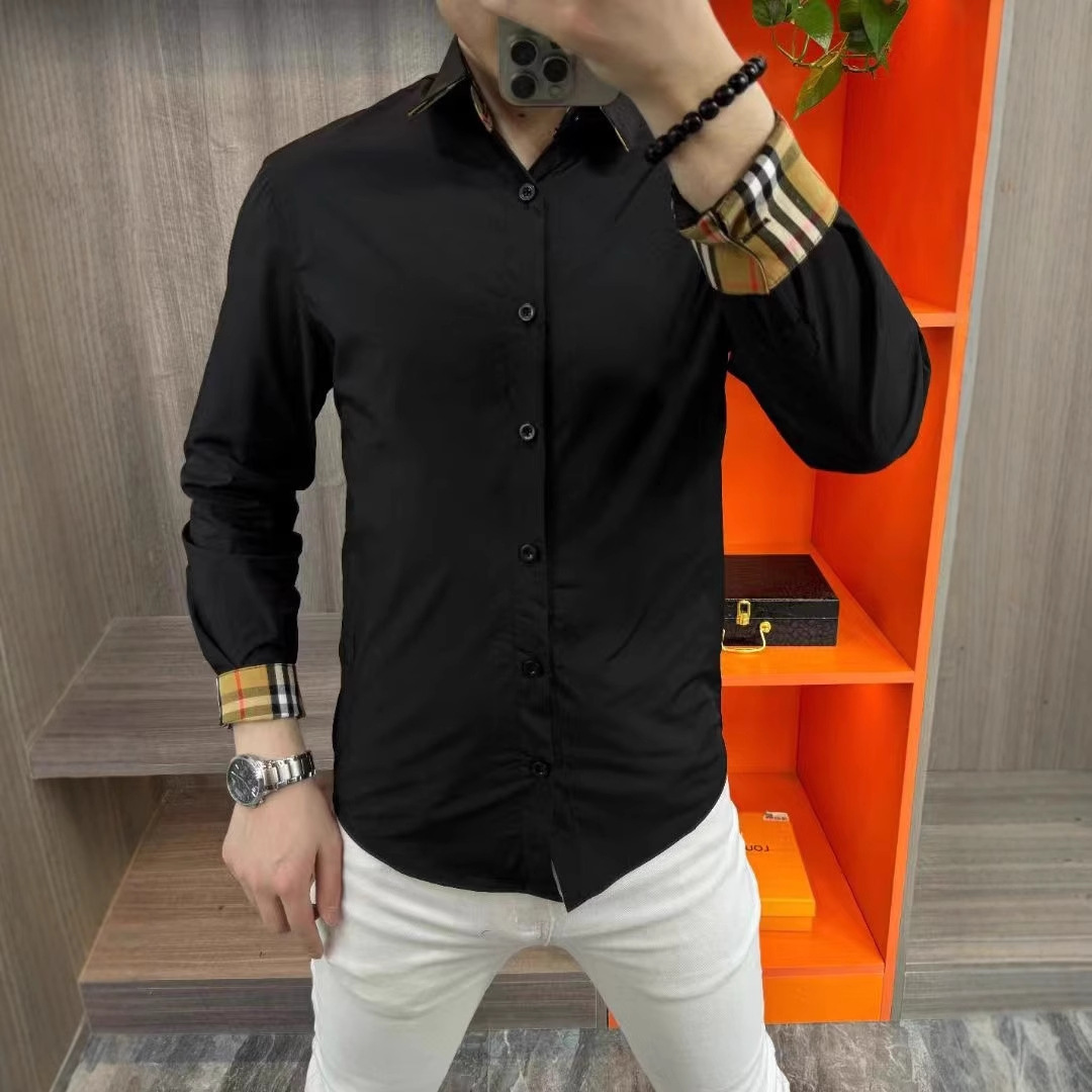 商务休闲简约男士春夏季长袖衬衫个性黑色拼接百搭舒适上衣