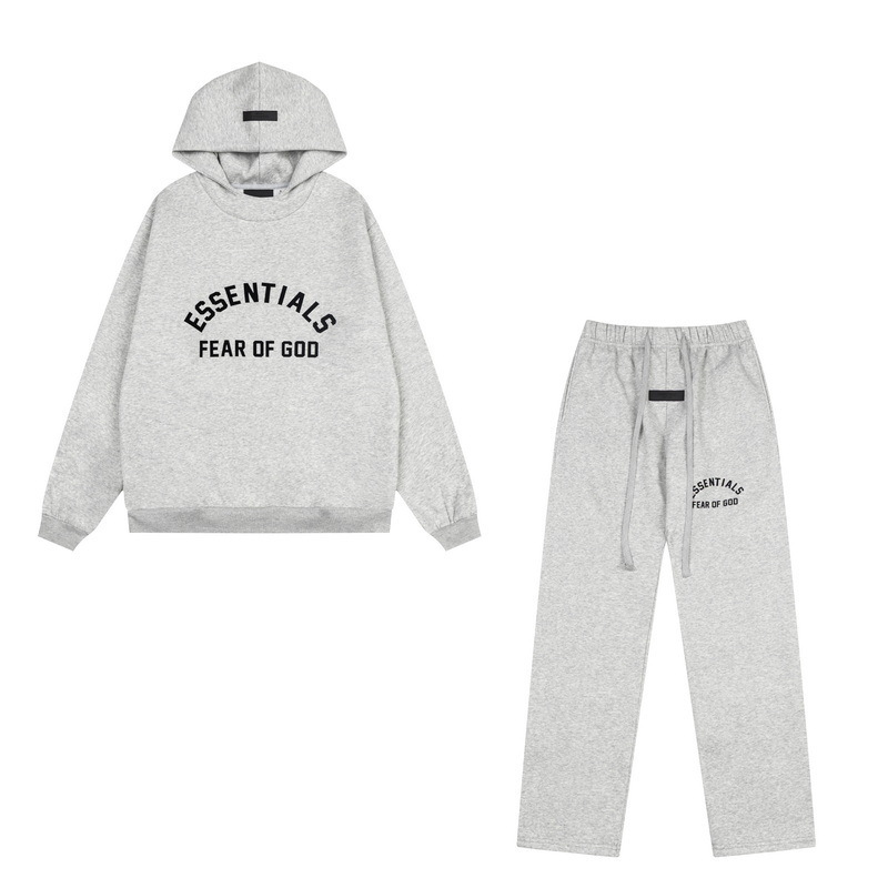 新款FEAR OF GOD ESSENTIALS植绒字母男女休闲宽松加绒连帽卫衣潮 96