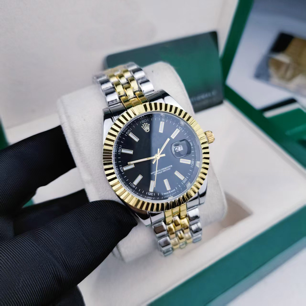 日志实心钢带条刻间金黑