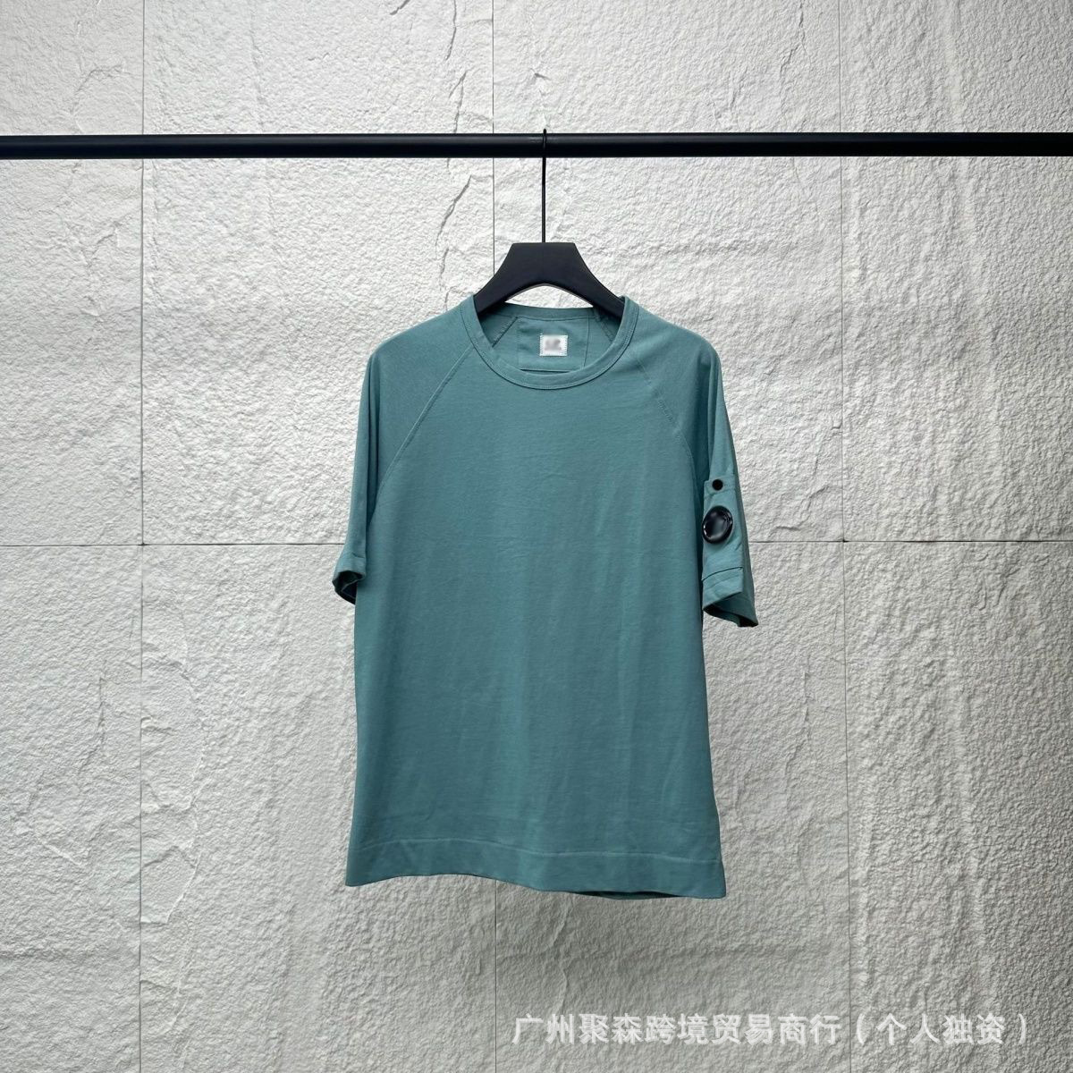 湖绿色短袖刺绣标