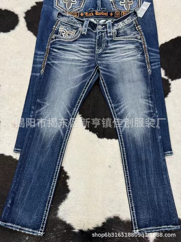 跨境厂家直销2024夏季新款蓝色水洗款设计感牛仔长裤休闲舒适百搭 6