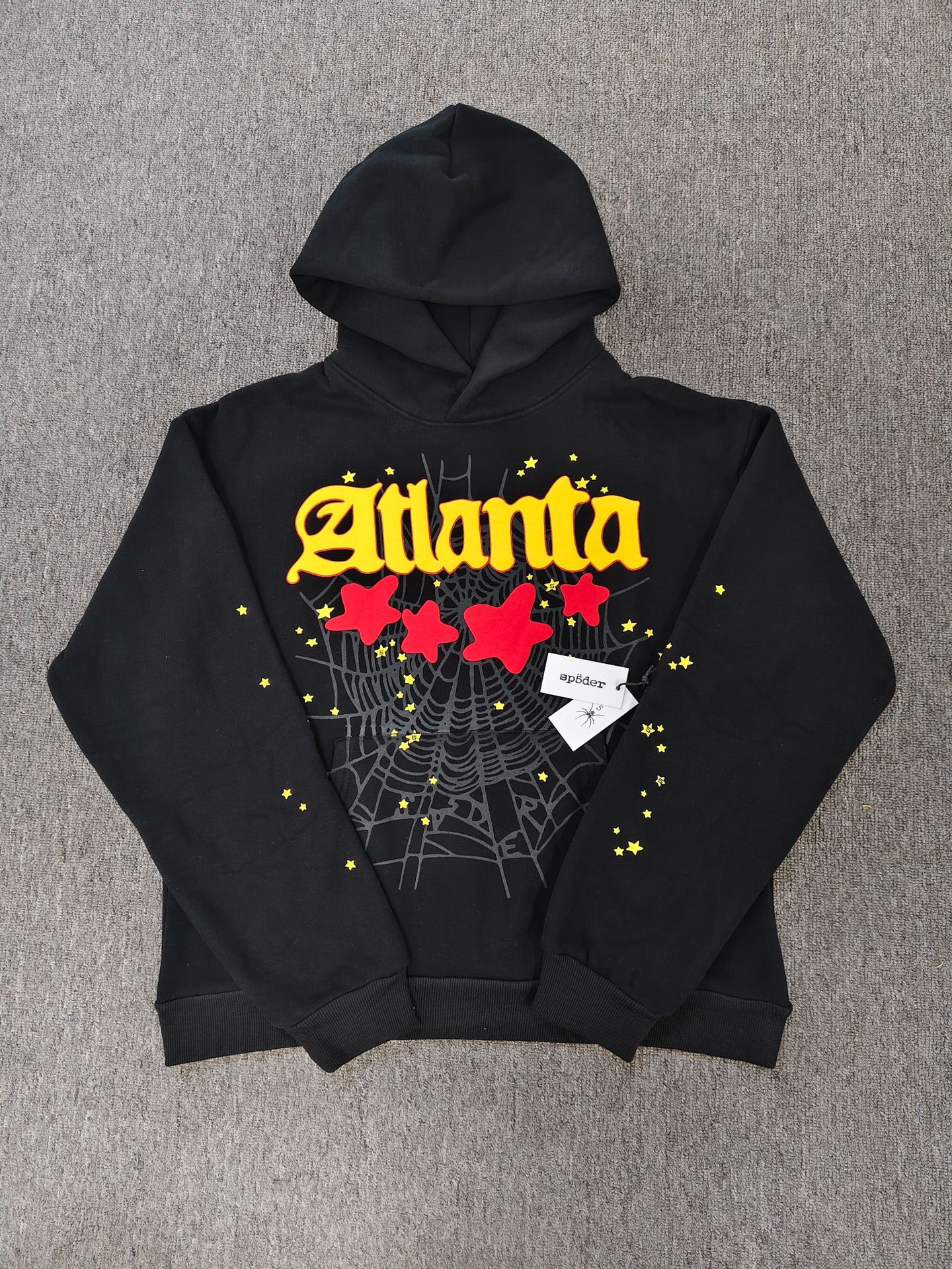 海外原版重磅450G加厚糕绒卫衣连帽衫男发泡印蜘蛛Sp5der hoodies 36