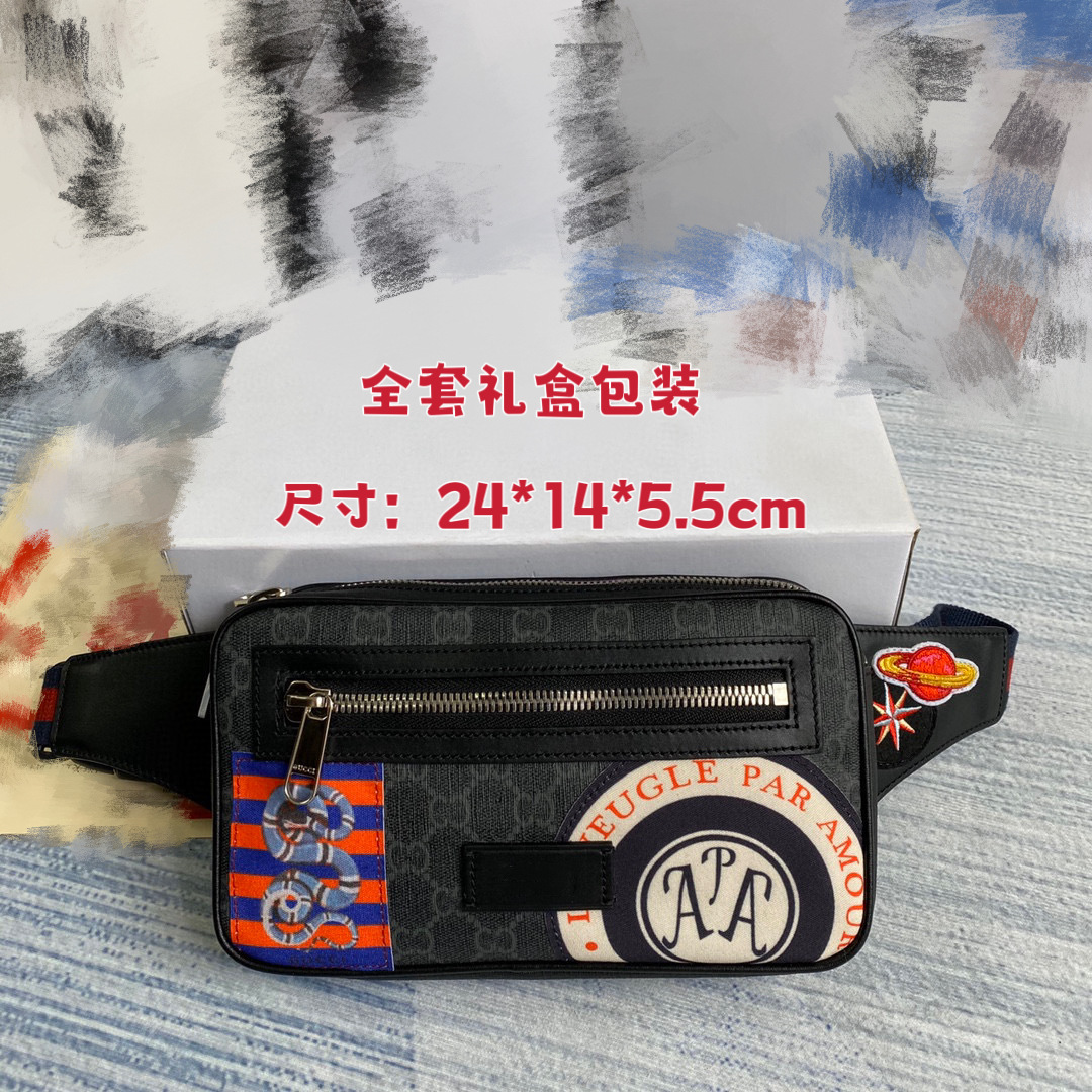 欧美时尚腰包男士斜挎包胸包单肩潮牌胸包背包复古字母印花腰包 3
