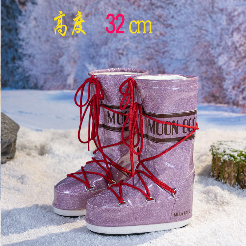 时尚月亮加绒雪地靴2025冬季新款厚底保暖防滑耐磨长筒滑雪靴女 13