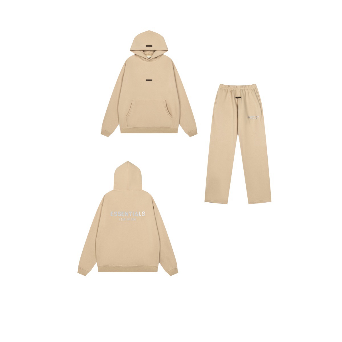 新款FEAR OF GOD ESSENTIALS植绒字母男女休闲宽松加绒连帽卫衣潮 60