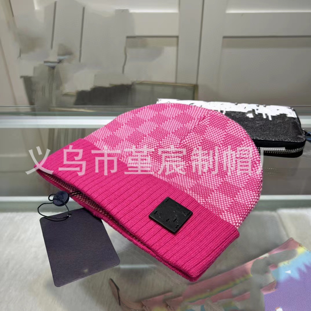 跨境外贸秋冬款L家卷边毛线帽女网红百搭冷帽保暖满印花针织帽男 7
