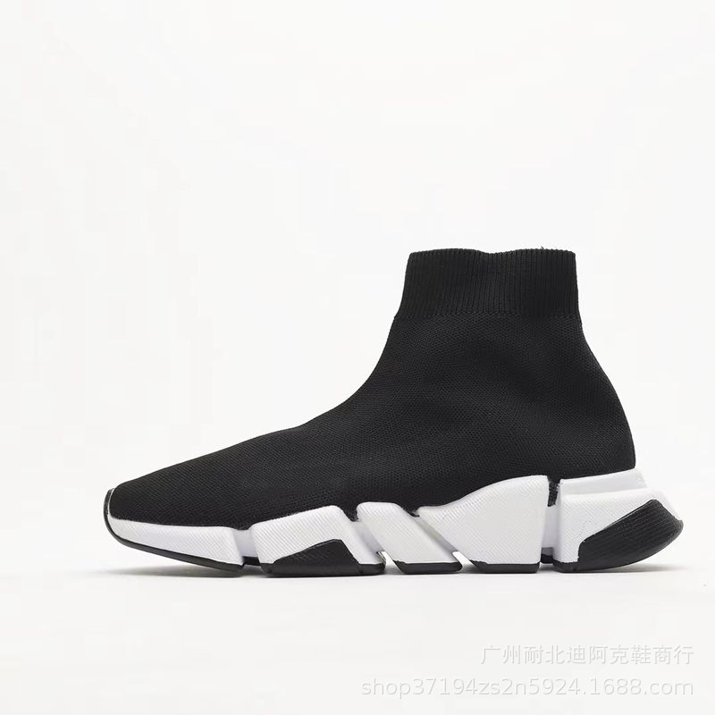 跨境巴黎弹力袜子鞋女高帮休闲运动鞋B家百搭厚底针织短靴子袜靴 19