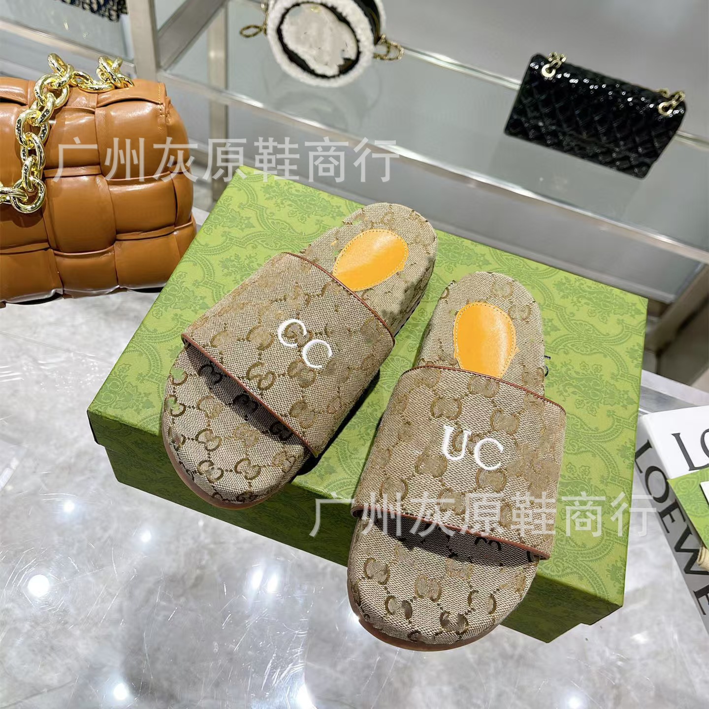 G家2023新款网红夏工厂直销刺绣拖鞋印花增高厚底休闲一字女凉拖 8