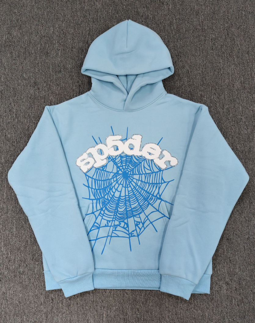 海外原版重磅450G加厚糕绒卫衣连帽衫男发泡印蜘蛛Sp5der hoodies 45