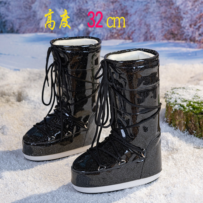 时尚月亮加绒雪地靴2025冬季新款厚底保暖防滑耐磨长筒滑雪靴女 11