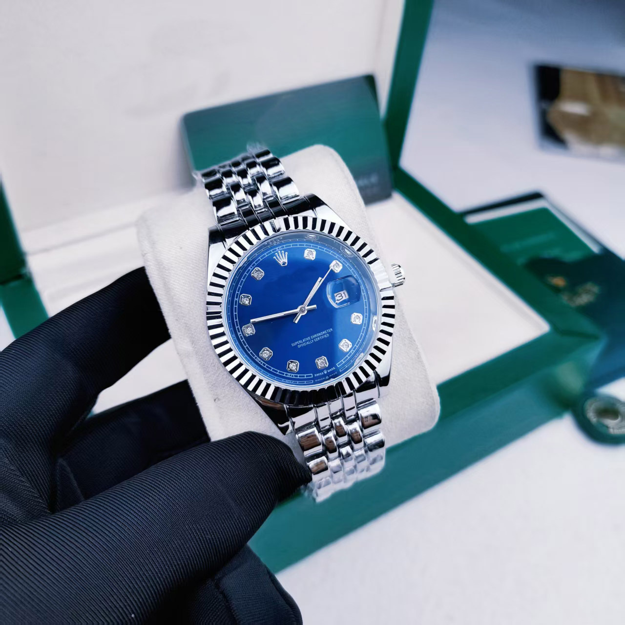 日志实心钢带12钻银蓝