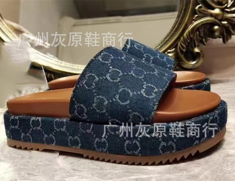 G家2023新款网红夏工厂直销刺绣拖鞋印花增高厚底休闲一字女凉拖 21
