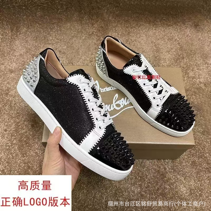 欧洲站新款cl电绣红底男鞋黑色刺绣低帮柳钉男鞋平底休闲鞋月牙鞋 21