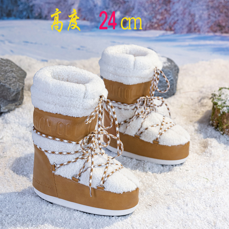 时尚月亮加绒雪地靴2025冬季新款厚底保暖防滑耐磨长筒滑雪靴女 10
