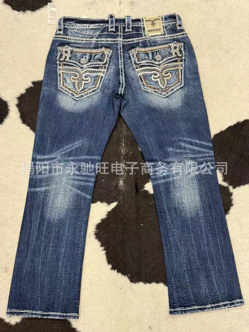 水洗做旧设计感跨境厂家直销欧美高街宽松直筒小众阔腿微喇牛仔裤 6