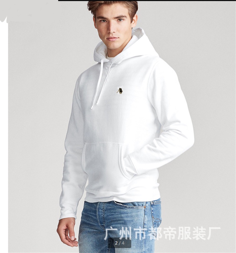 跨境外贸男装秋冬套头Polo卫衣休闲运动外套小马标刺绣加绒连帽衫 6