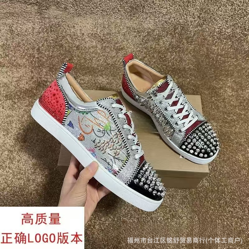 欧洲站新款cl电绣红底男鞋黑色刺绣低帮柳钉男鞋平底休闲鞋月牙鞋 10