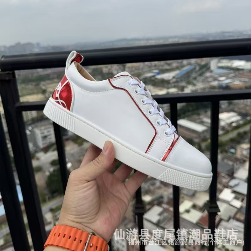 欧洲站新款cl电绣红底男鞋黑色刺绣低帮柳钉男鞋平底休闲鞋月牙鞋 7