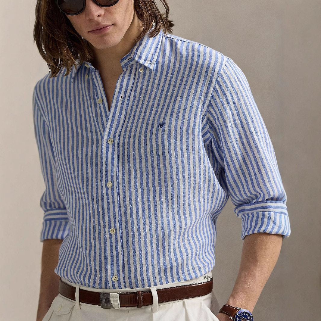 RL拉夫小马标纯棉条纹刺绣衬衫女POLO气质防晒衫薄款长袖上衣春夏