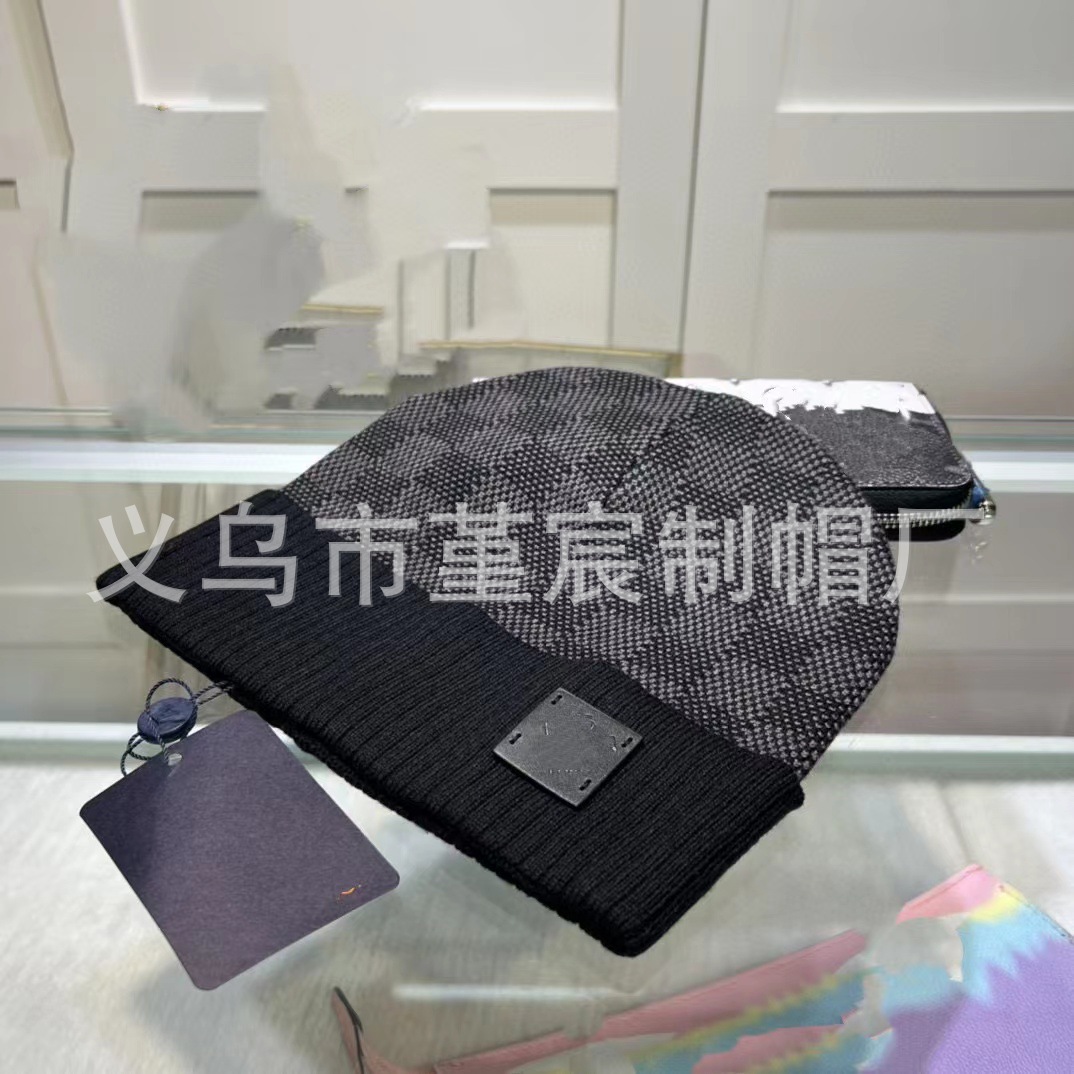 跨境外贸秋冬款L家卷边毛线帽女网红百搭冷帽保暖满印花针织帽男 19