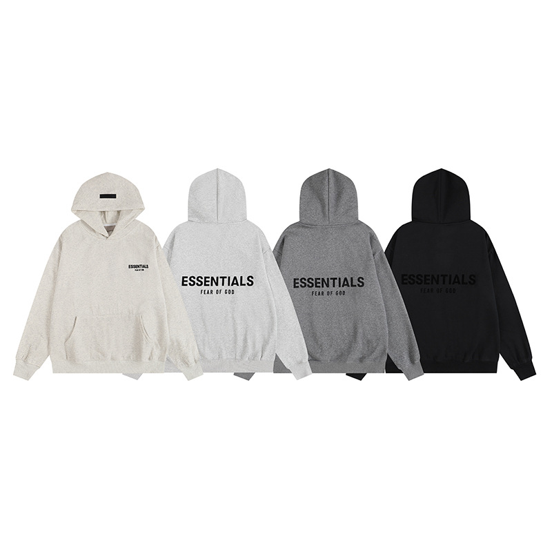 新款FEAR OF GOD ESSENTIALS植绒字母男女休闲宽松加绒连帽卫衣潮