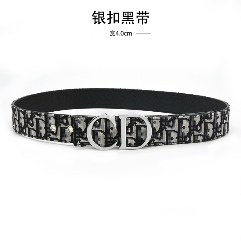 跨境男士皮带3.8cm时尚平纹荔枝纹简约布带皮带字母cd扣头腰带 5