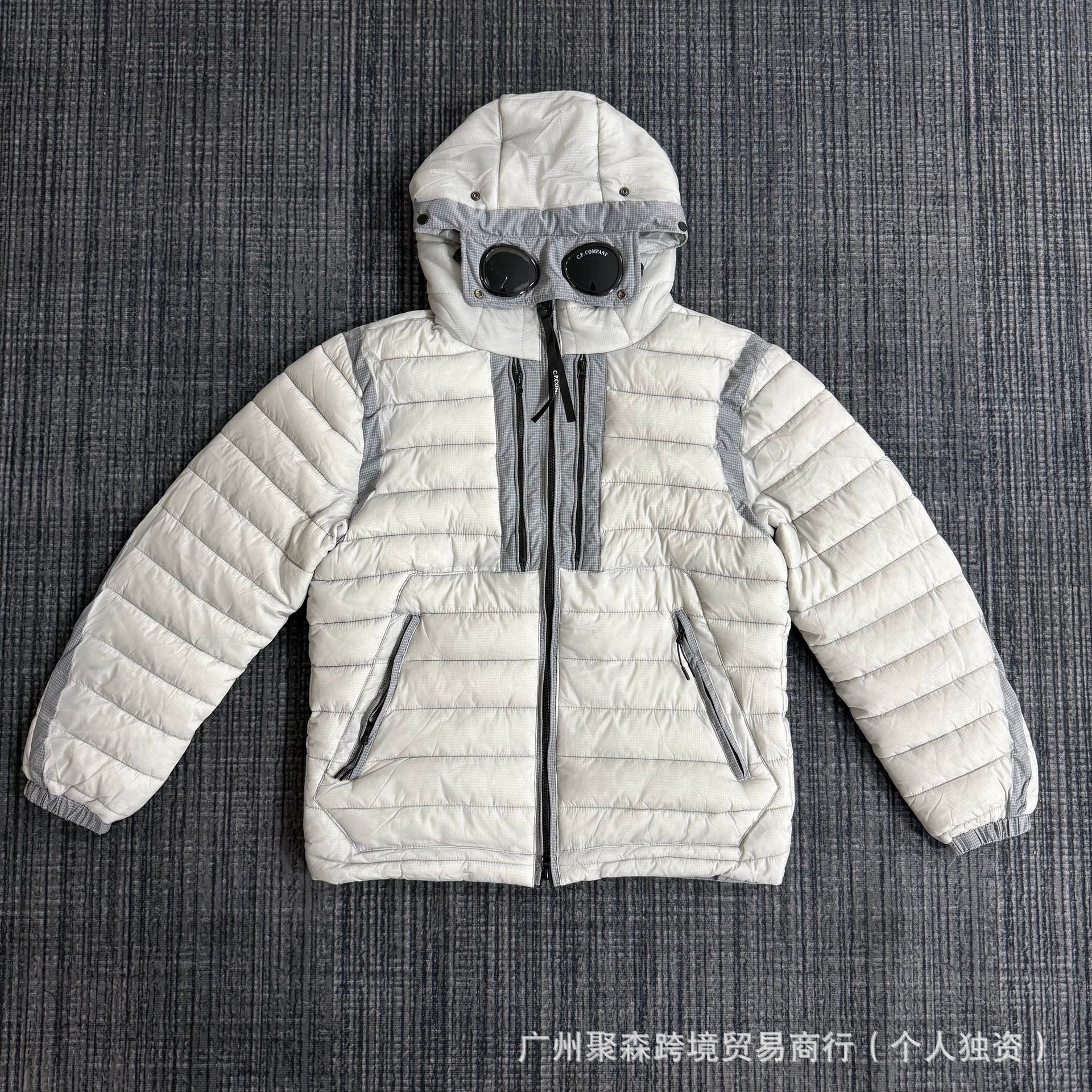 跨境冬款C.P针织拼接羊毛羽绒服男士潮牌连帽拉链白鸭绒夹克外套 48