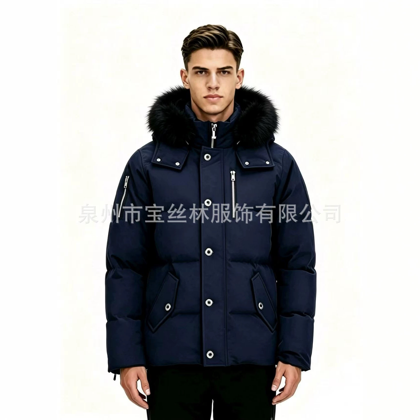 PalmMoose06MenCanadianStyleFurHooded3QDownJacket 2