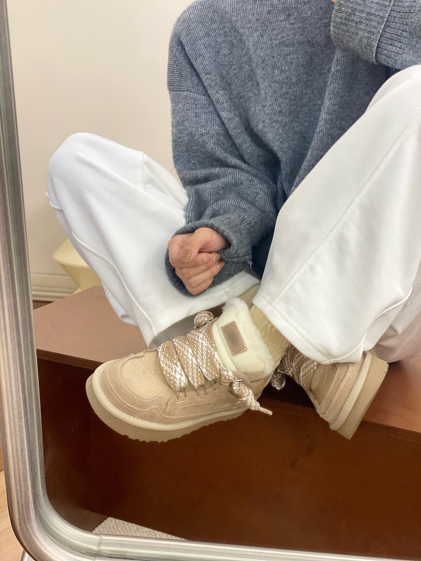 桑坡海兰德lowmel羊毛梅尔系带休闲款低帮羊皮毛厚底靴雪地靴保暖 7