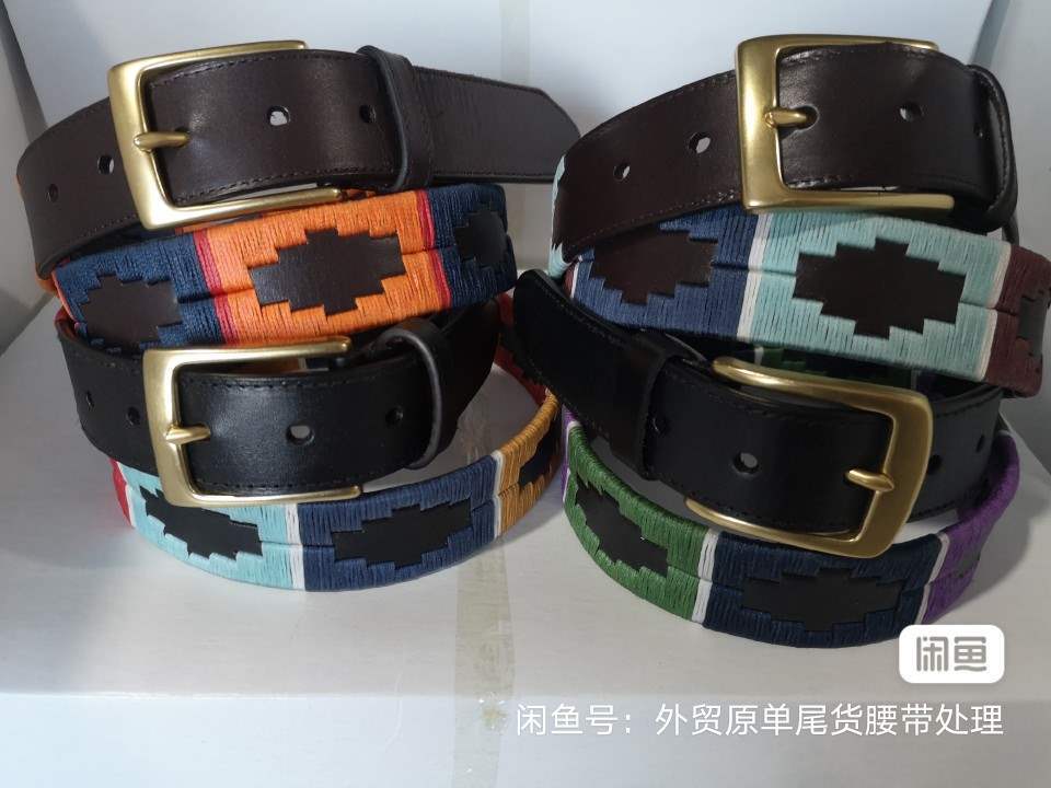手工头层牛皮马术运动缝制腰带黑色红色绿色天蓝色翠绿色其他铜 2
