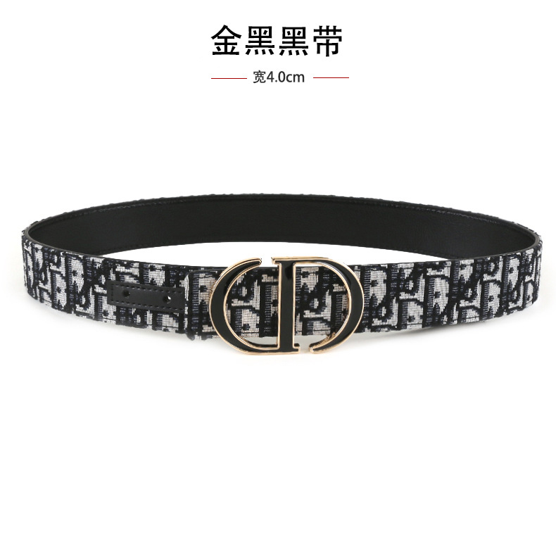 跨境男士皮带3.8cm时尚平纹荔枝纹简约布带皮带字母cd扣头腰带 12