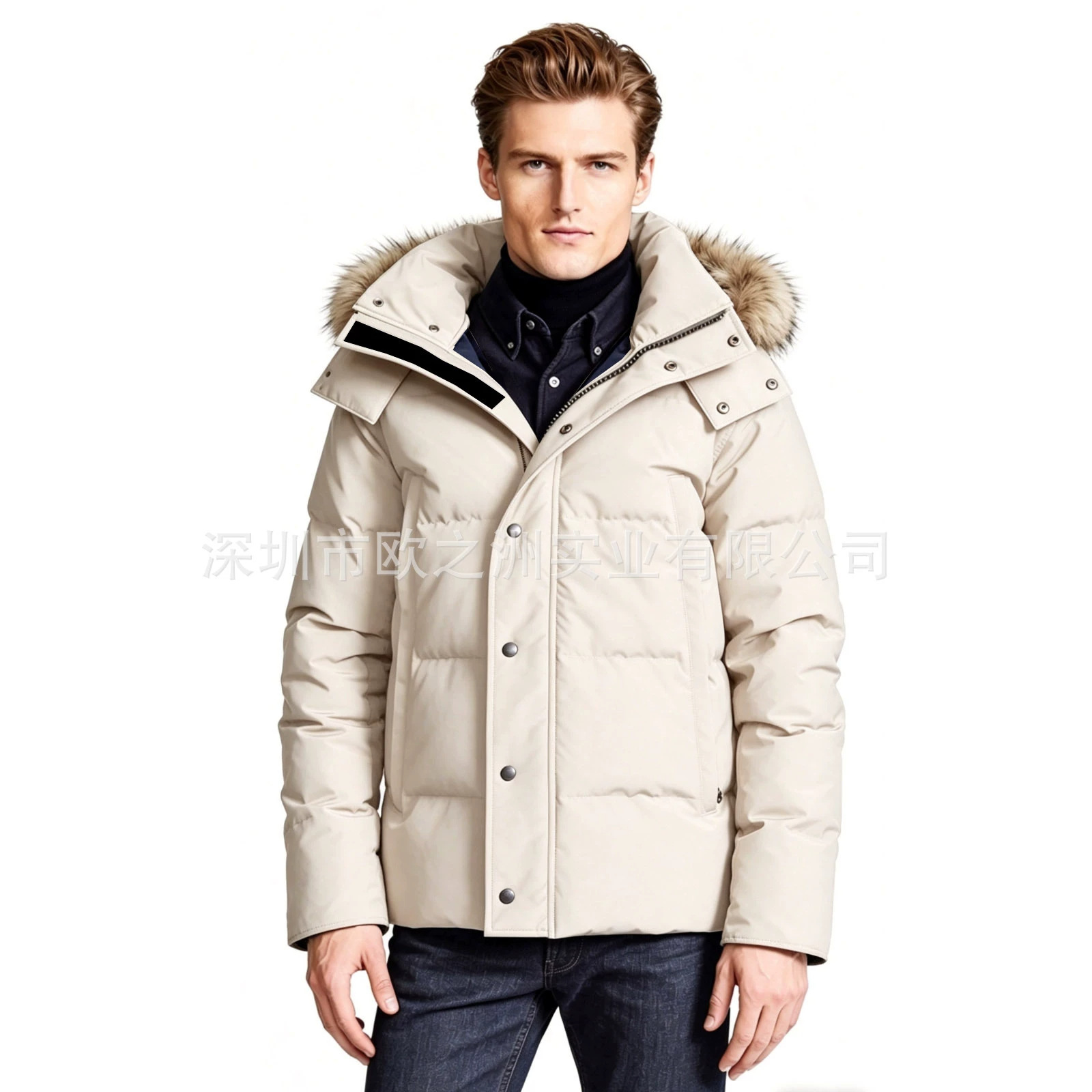 PalmMooseMenCanadianStyleFurHoodedWyndhamDownJacket 2