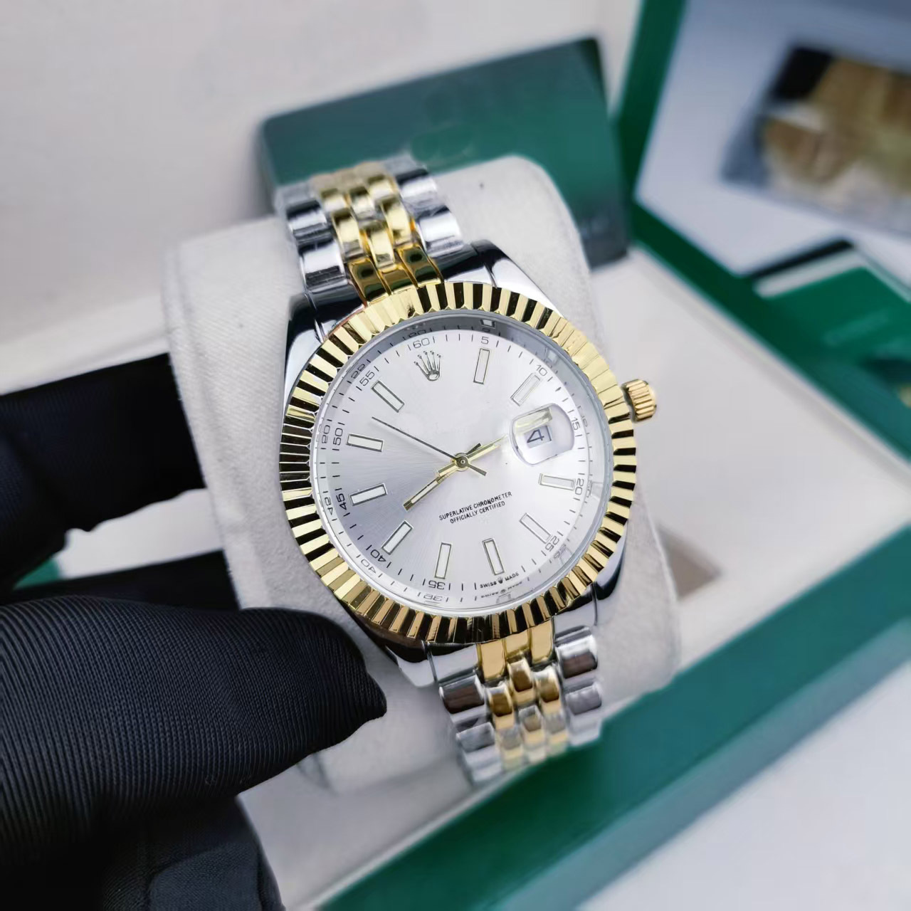 日志实心钢带条刻间金白